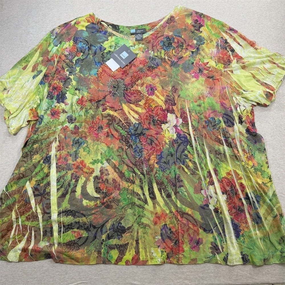 Liz & Me Tunic Blouse Womens 5XL Multicolor Floral Butterfly Rhinestone